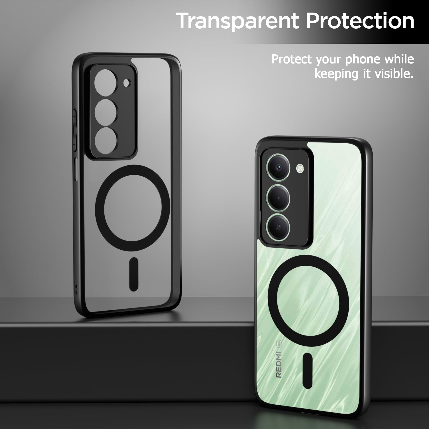 Pikkme Redmi 15 5G Eagle 2 Mag-Safe Shockproof Hard Transparent Back Cover (Black)