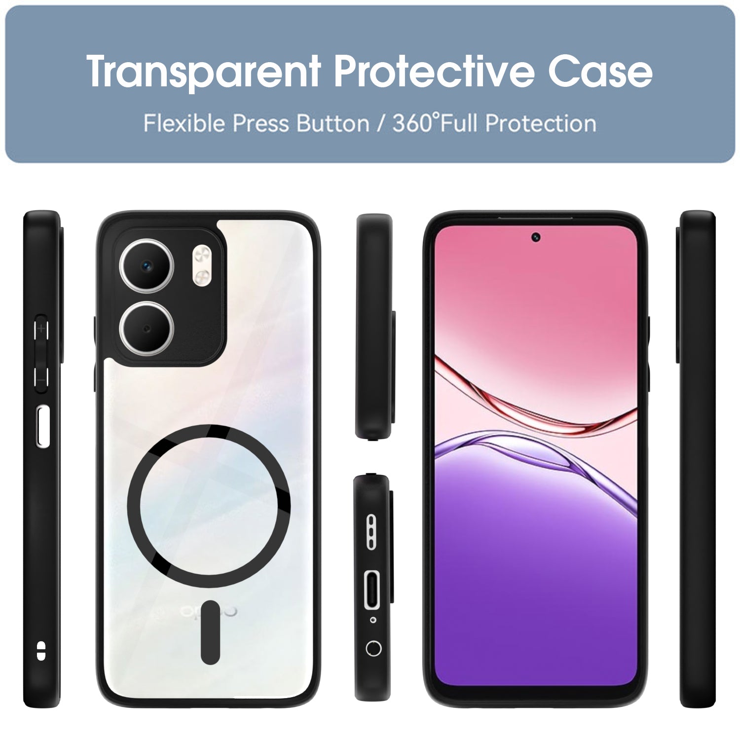 Pikkme Oppo A5x Eagle 2 Mag-Safe Shockproof Hard Transparent Back Cover (Black)
