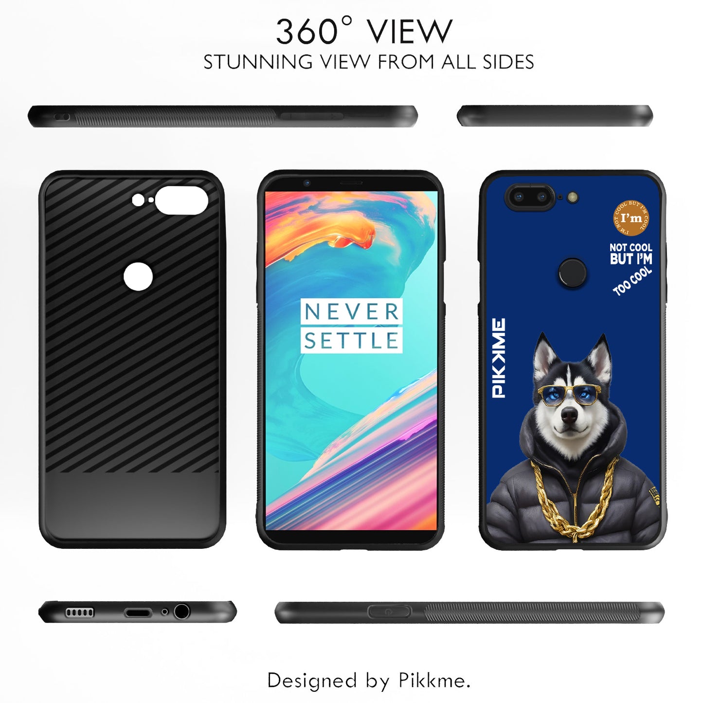 Pikkme Back Cover Pc Tpu + Printed Cool Funky Stylish Blue Dog Swag Raised Edges Camera Protection |Bumper Case For OnePlus 5T (Design 08)