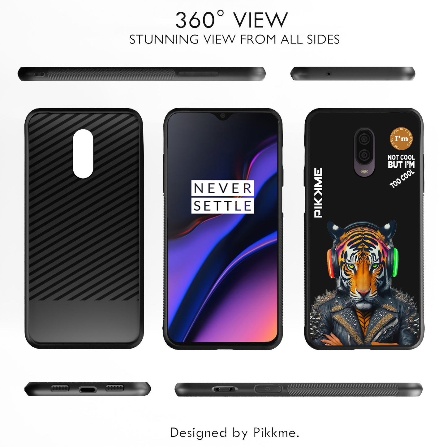 Pikkme Back Cover Pc Tpu + Printed Cool Funky Stylish Black Tiger Swag Raised Edges Camera Protection |Bumper Case For OnePlus 6T (Design 06)