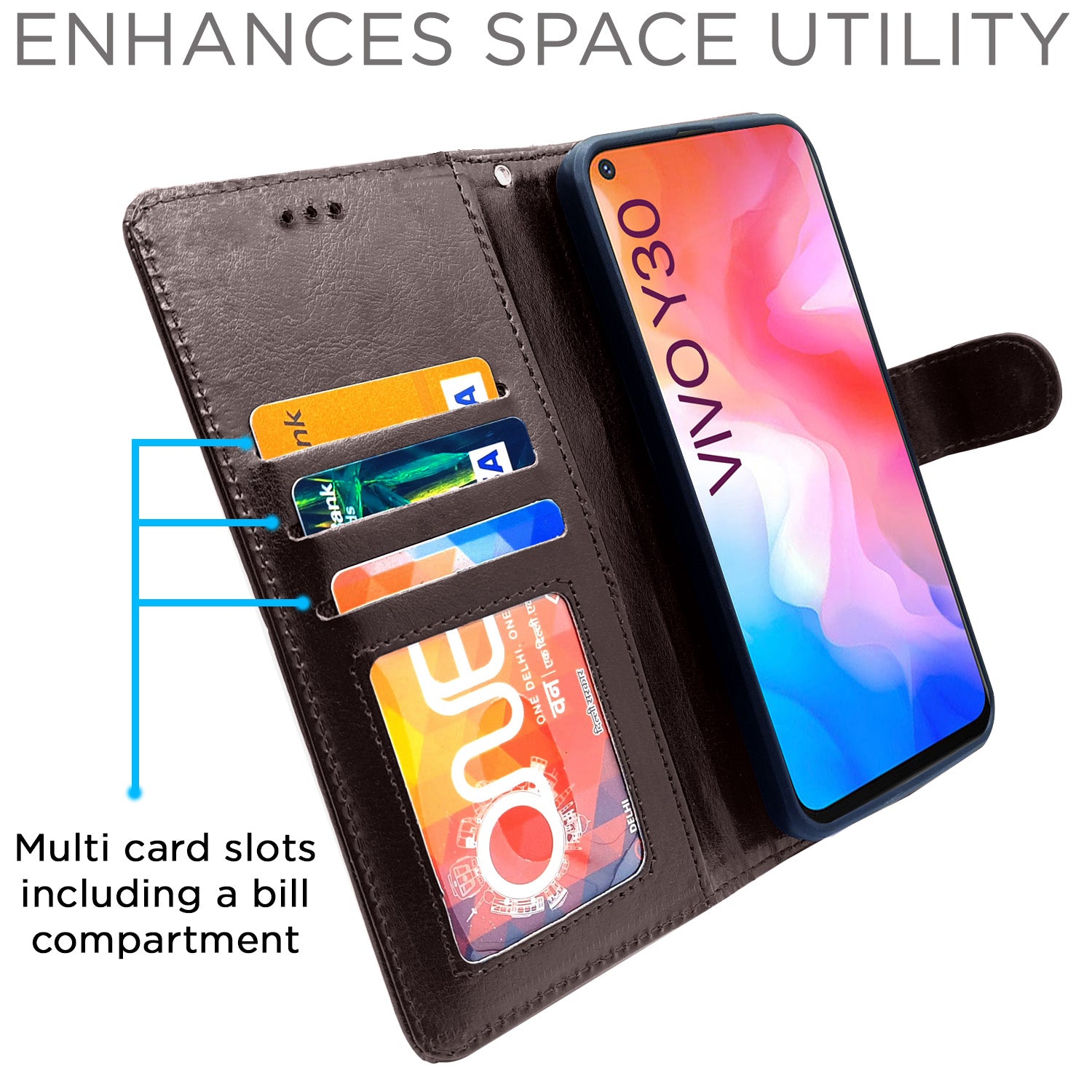 Pikkme Vivo Y30 Flip Vintage Flip Cover | Coffee