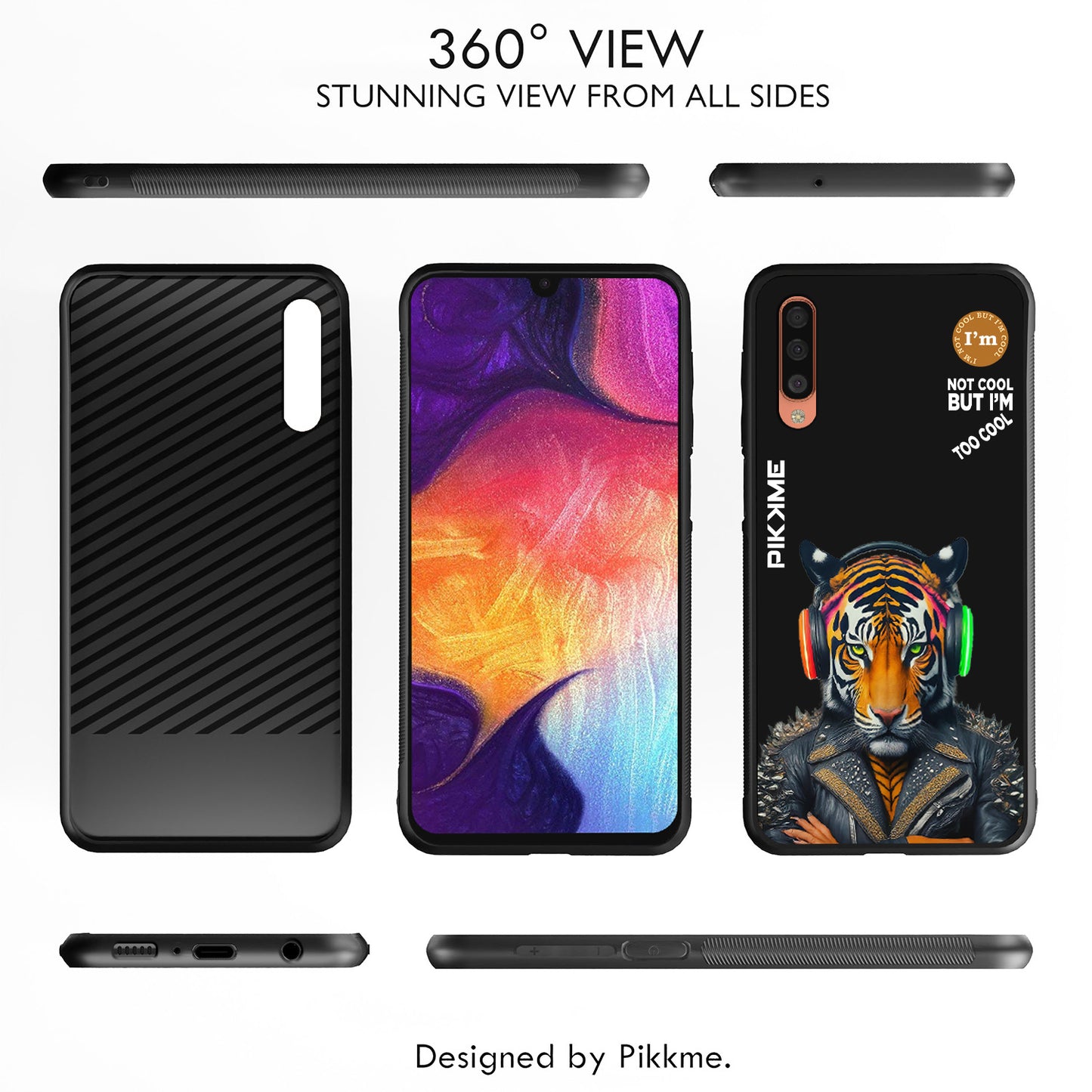 Pikkme Back Cover Pc Tpu + Printed Cool Funky Stylish Black Tiger Swag Raised Edges Camera Protection |Bumper Case For Samsung Galaxy A50 (Design 06)