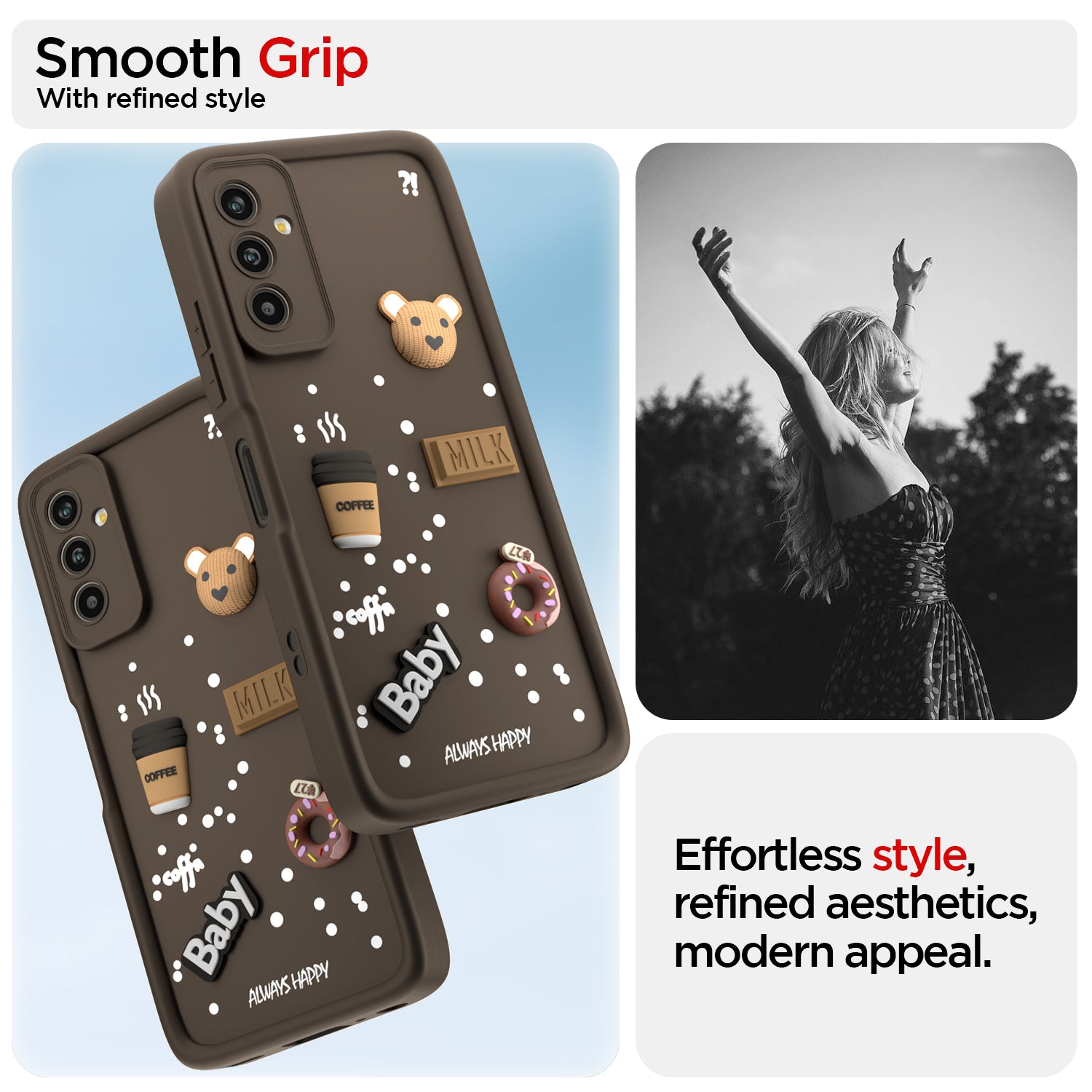 Pikkme Samsung Galaxy M13 4G Cute Fun Cartoon 3D Bear Coffee Back Cover (Brown)