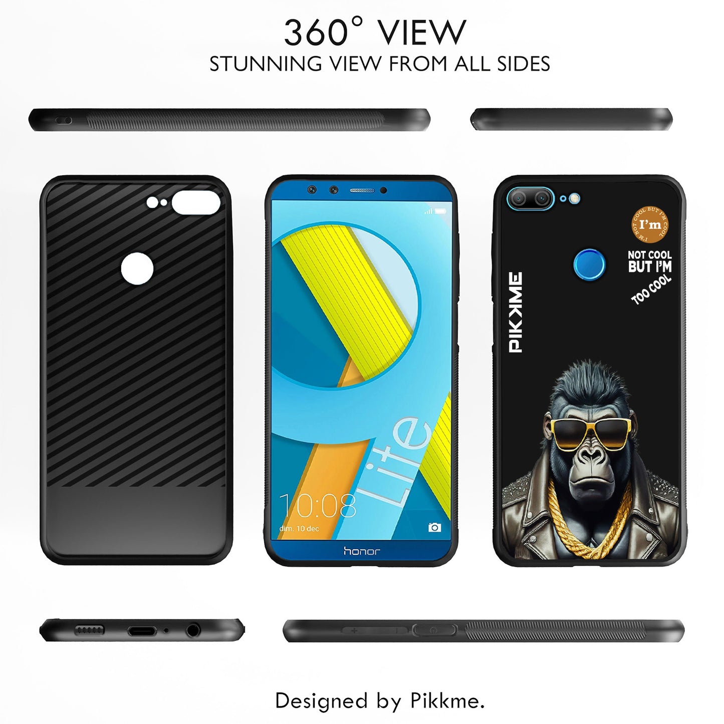 Pikkme Back Cover Pc Tpu + Printed Cool Funky Stylish Black Gorilla Swag Raised Edges Camera Protection |Bumper Case For Honor 9 Lite (Design 07)