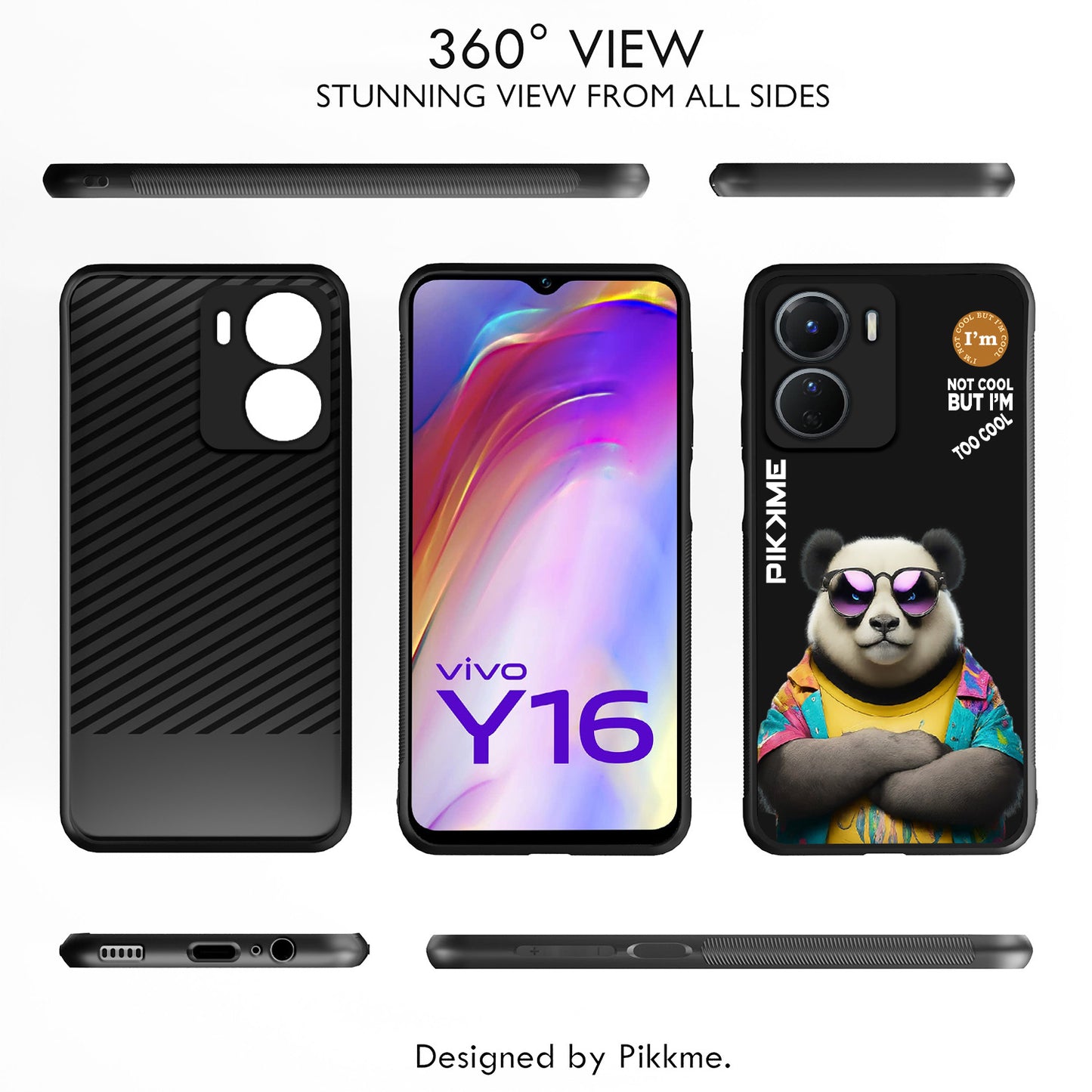 Pikkme Back Cover Pc Tpu + Printed Cool Funky Stylish Black Panda Swag Raised Edges Camera Protection |Bumper Case For Vivo Y16 (Design 05)