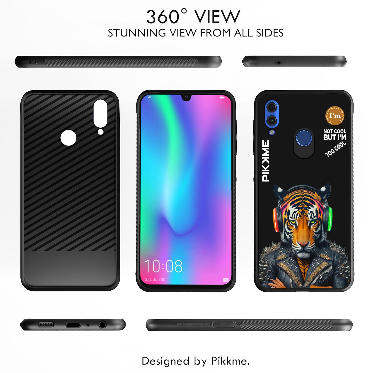 Pikkme Back Cover Pc Tpu + Printed Cool Funky Stylish Black Tiger Swag Raised Edges Camera Protection |Bumper Case For Honor 10 Lite (Design 06)