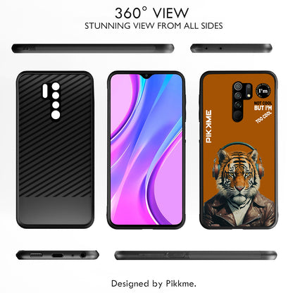 Pikkme Back Cover Pc Tpu + Printed Cool Funky Stylish Brown Tiger Swag Raised Edges Camera Protection |Bumper Case For Redmi 9 Prime (Design 09)