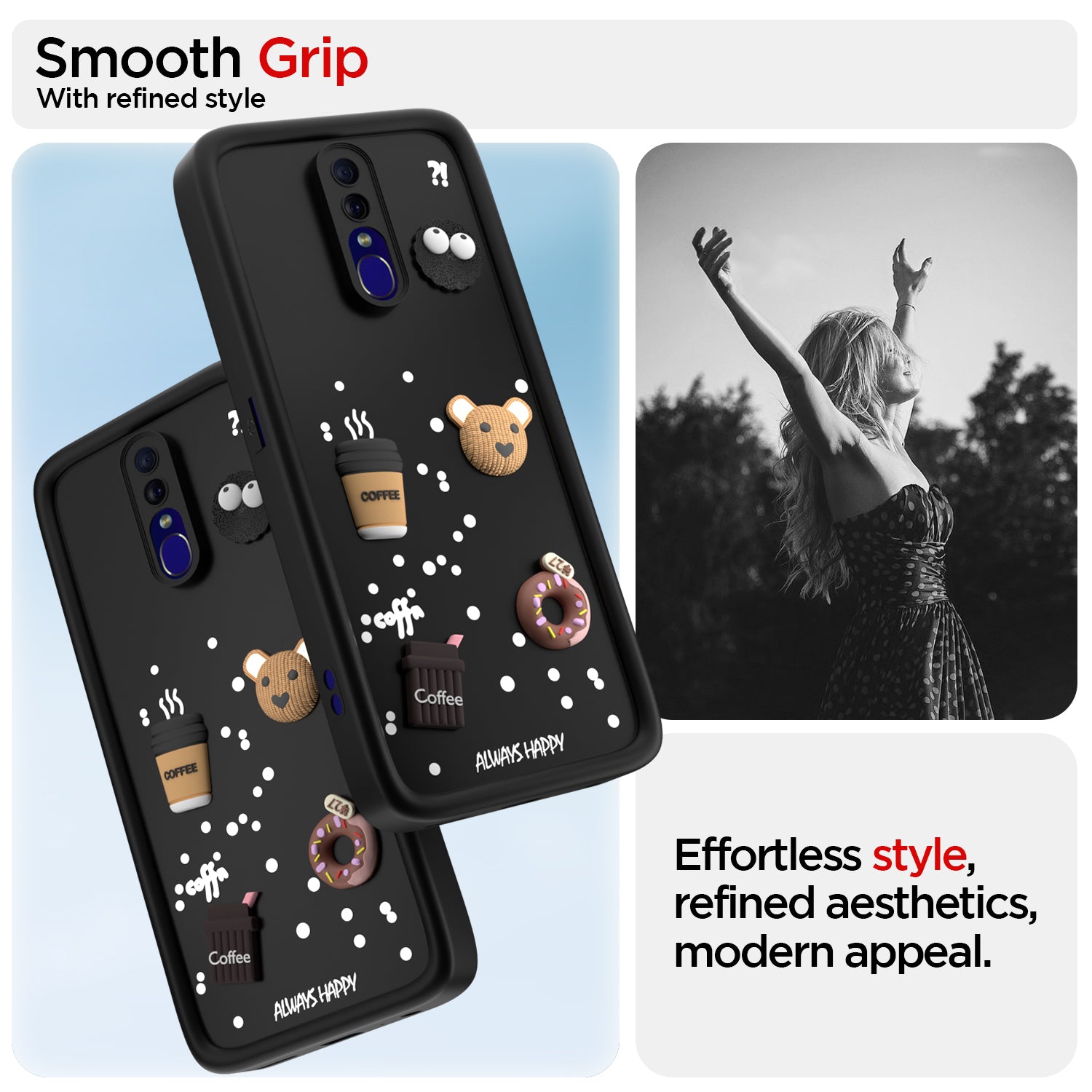Pikkme Oppo F11 Cute Fun Cartoon 3D Bear Coffee Back Cover (Black)