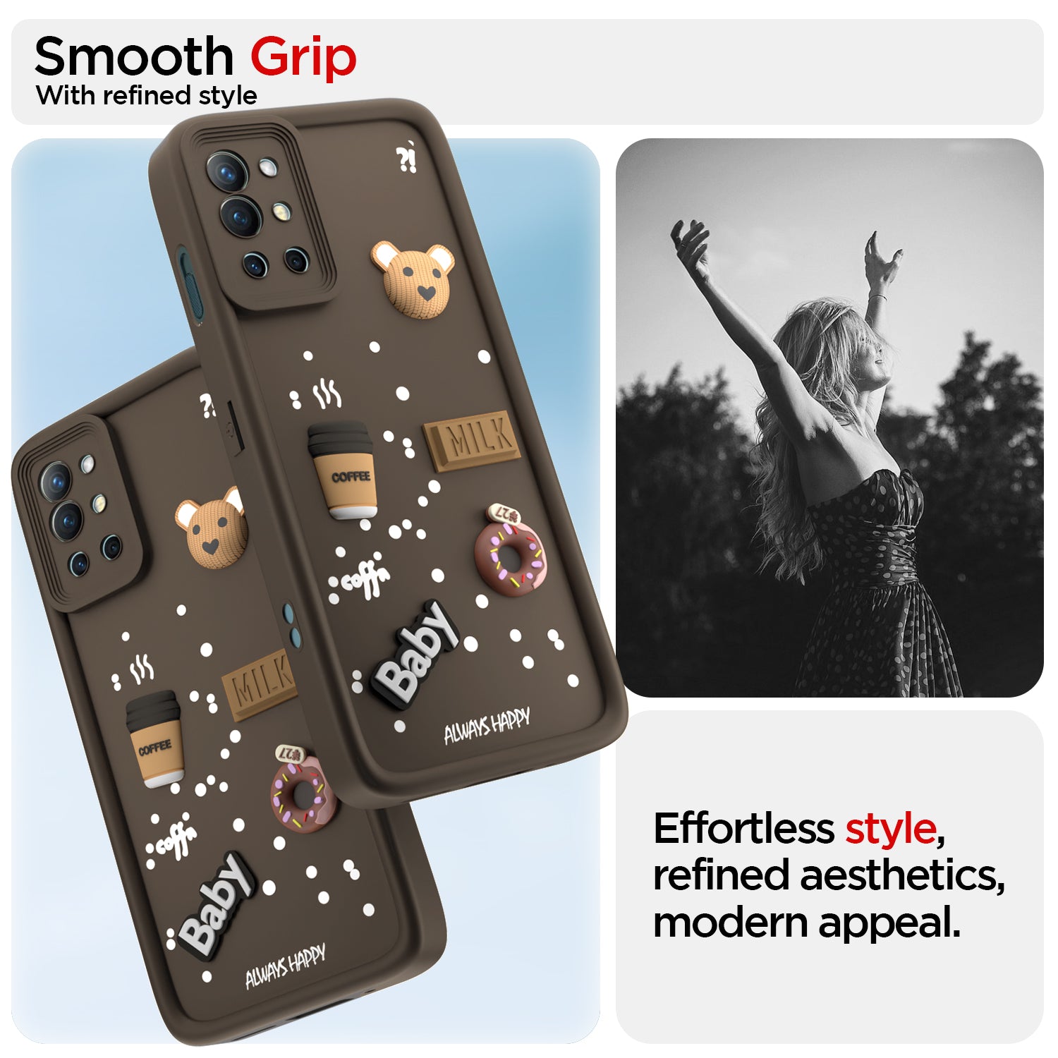 Pikkme OnePlus 9R 5G Cute Fun Cartoon 3D Bear Coffee Back Cover (Brown)