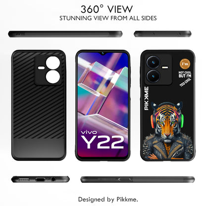 Pikkme Back Cover Pc Tpu + Printed Cool Funky Stylish Black Tiger Swag Raised Edges Camera Protection |Bumper Case For Vivo Y22 (Design 06)