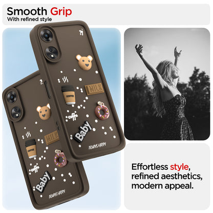 Pikkme Oppo A78 5G Cute Fun Cartoon 3D Bear Coffee Back Cover (Brown)