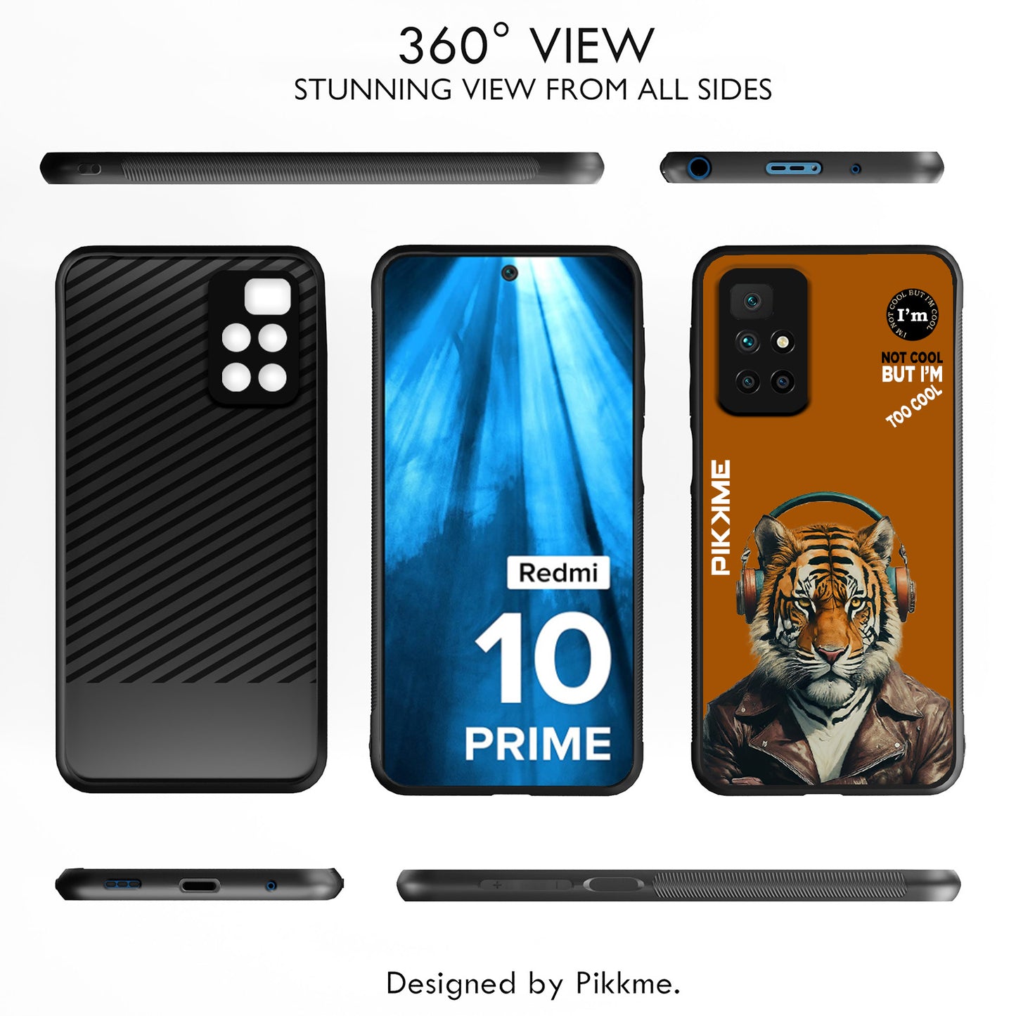 Pikkme Back Cover Pc Tpu + Printed Cool Funky Stylish Brown Tiger Swag Raised Edges Camera Protection |Bumper Case For Redmi 10 Prime (Design 09)