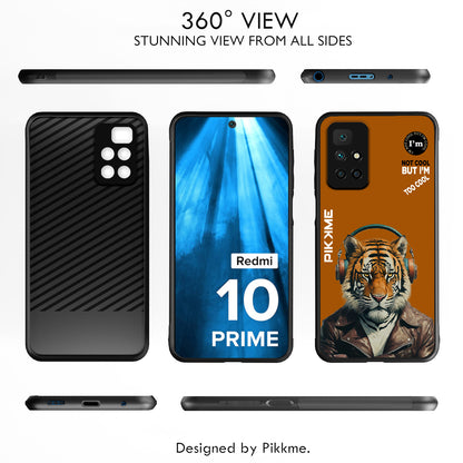 Pikkme Back Cover Pc Tpu + Printed Cool Funky Stylish Brown Tiger Swag Raised Edges Camera Protection |Bumper Case For Redmi 10 Prime (Design 09)