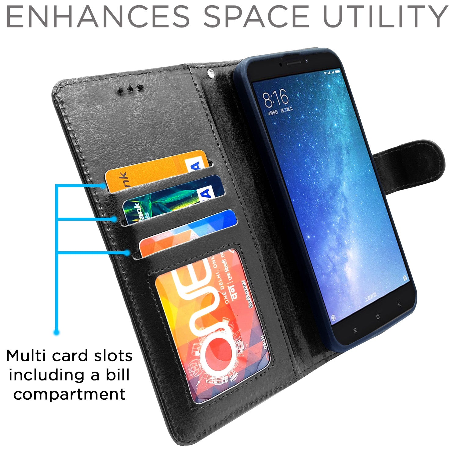 Pikkme Mi Max 2 Vintage Flip Cover (Black)