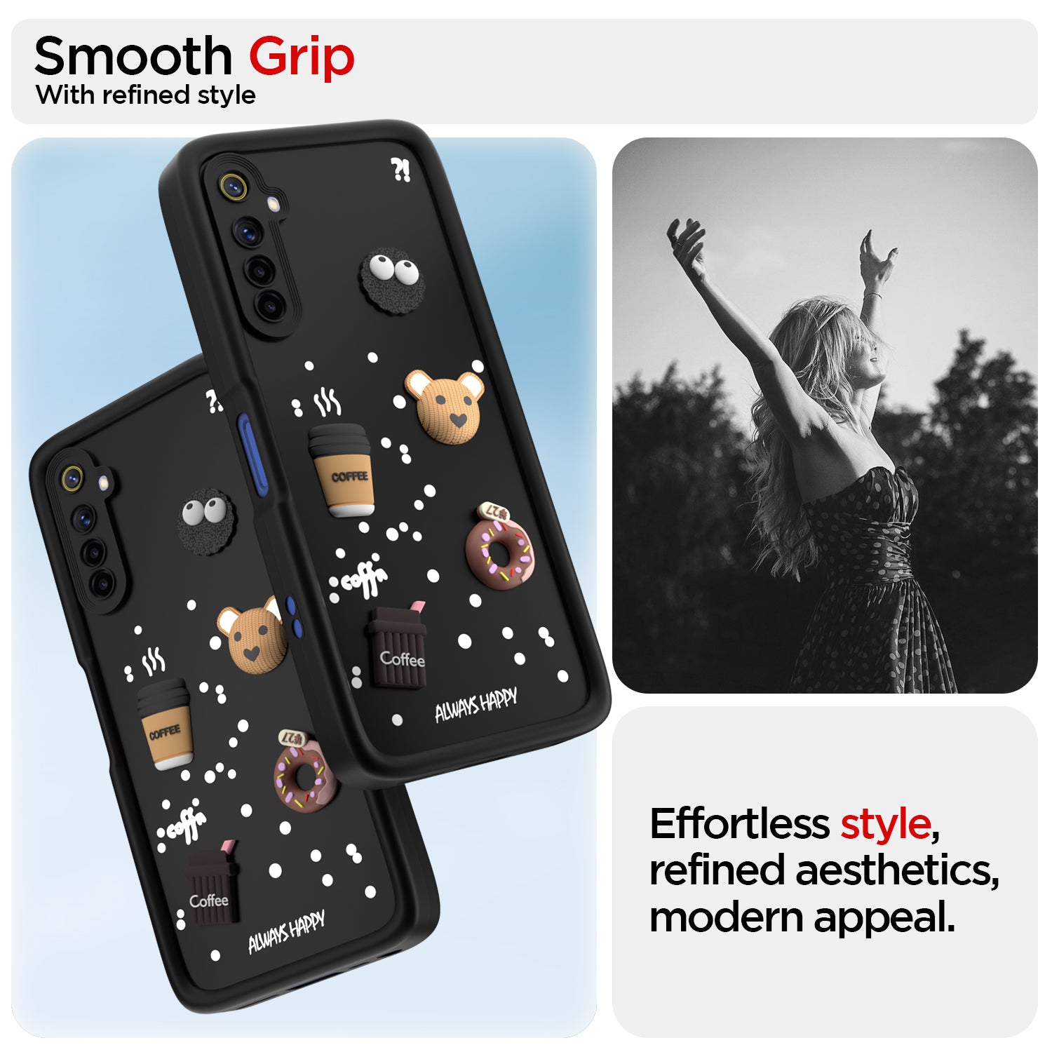 Pikkme Realme 6 / 6i Cute Fun Cartoon 3D Bear Coffee Back Cover (Black)