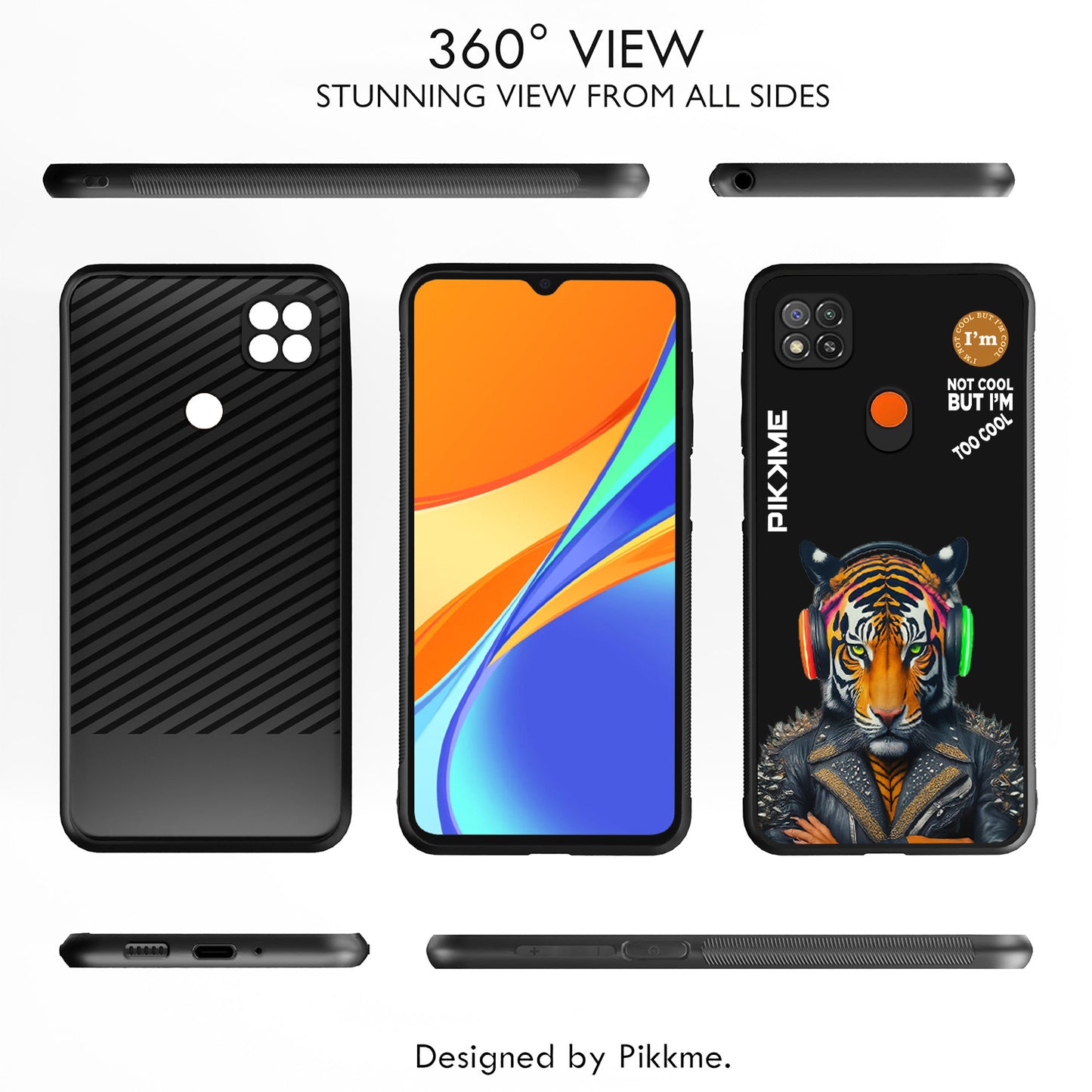 Pikkme Back Cover Pc Tpu + Printed Cool Funky Stylish Black Tiger Swag Raised Edges Camera Protection |Bumper Case For Redmi 9 (Design 06)