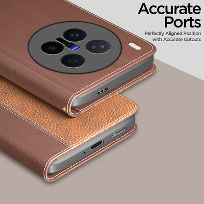 Pikkme Vivo X300 Pro 5G Double Contrast Leather Finish Flip Cover (Tan)