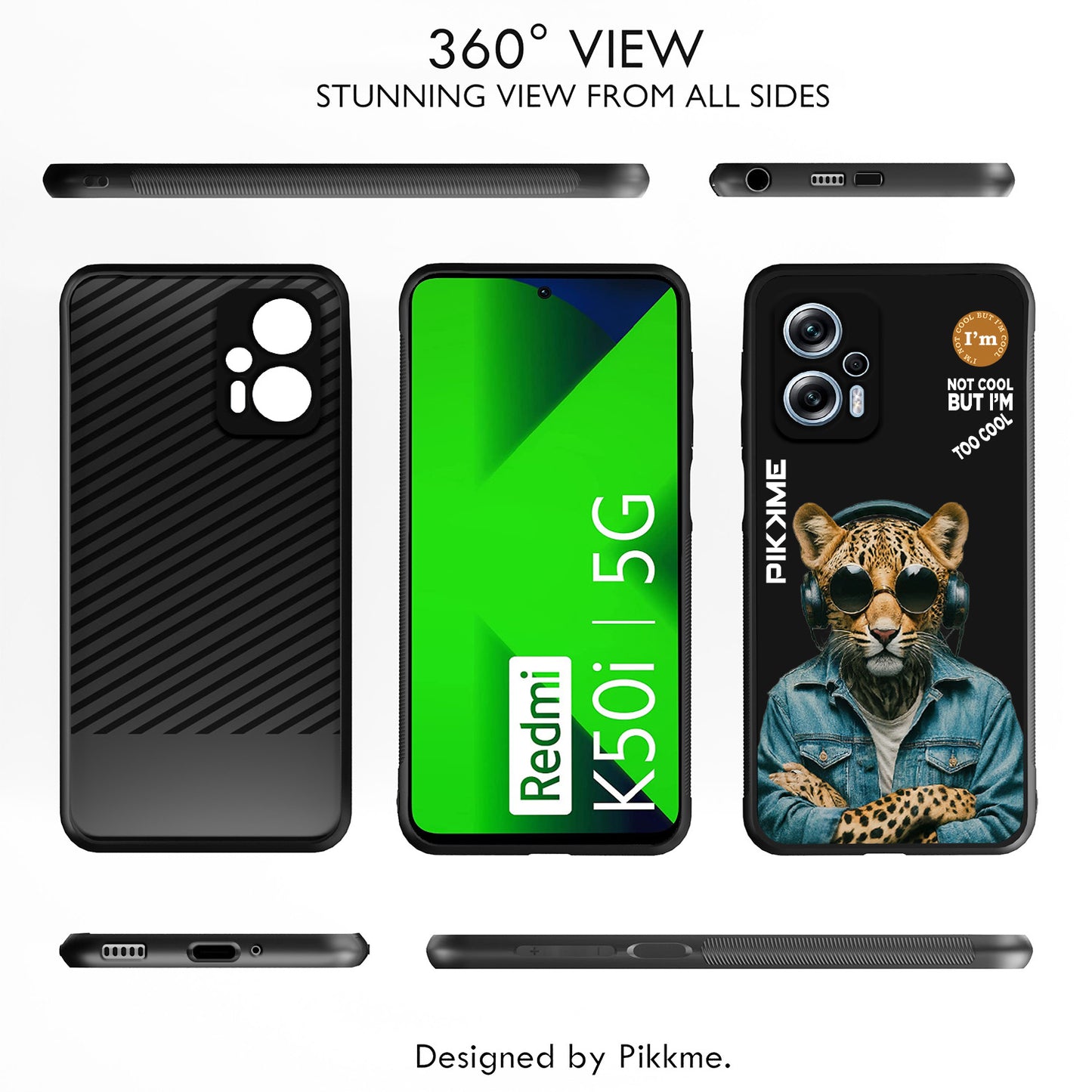 Pikkme Back Cover Pc Tpu + Printed Cool Funky Stylish Black Leopard Swag Raised Edges Camera Protection |Bumper Case For Redmi K50i (Design 04)