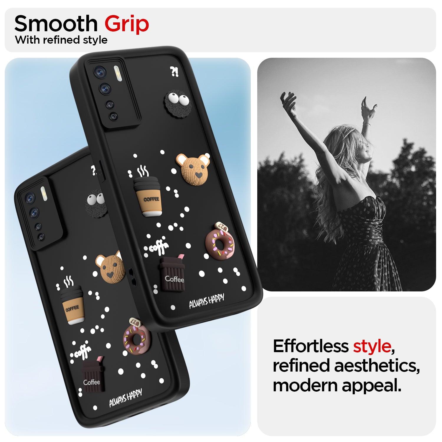 Pikkme Oppo F15 Cute Fun Cartoon 3D Bear Coffee Back Cover (Black)