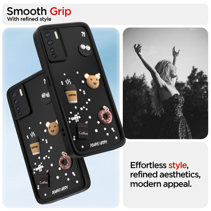 Pikkme Oppo F15 Cute Fun Cartoon 3D Bear Coffee Back Cover (Black)
