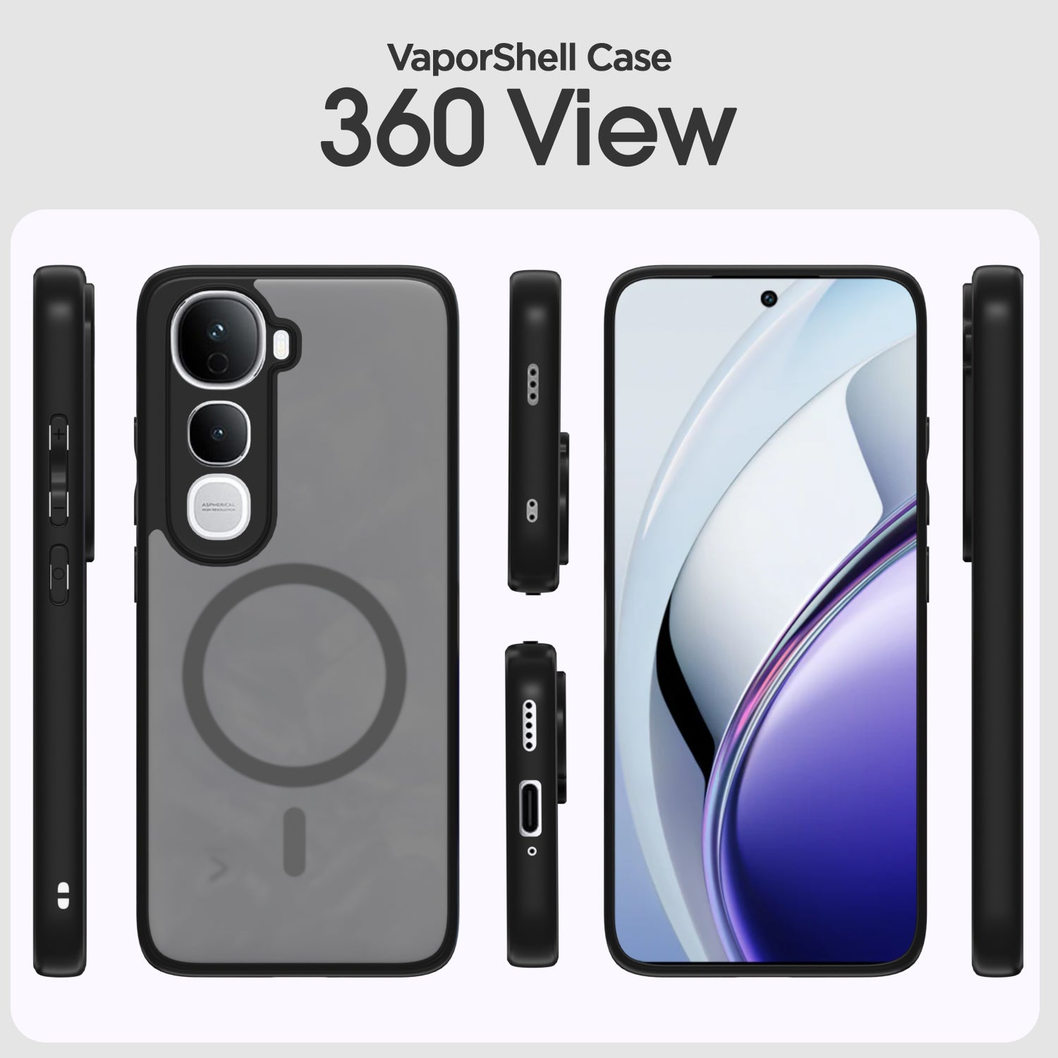 Pikkme Vivo Y400 5G Eagle 2 Mag-Safe Smoke Shockproof Hard Transparent Back Cover (Black)