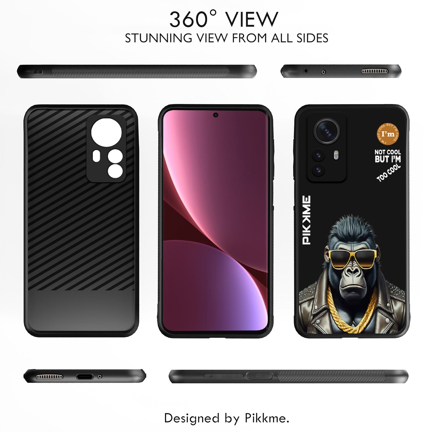 Pikkme Back Cover Pc Tpu + Printed Cool Funky Stylish Black Gorilla Swag Raised Edges Camera Protection |Bumper Case For Xiaomi 12 Pro (Design 07)