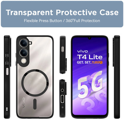 Pikkme Vivo T4 lite 5G / IQOO Z10 lite 5G / Vivo Y04 4G / Vivo Y19 5G Eagle 2 Mag-Safe Shockproof Hard Transparent Back Cover (Black)
