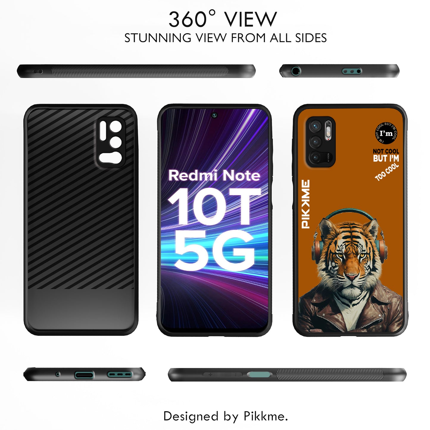 Pikkme Back Cover Pc Tpu + Printed Cool Funky Stylish Brown Tiger Swag Raised Edges Camera Protection |Bumper Case For Redmi Note 10T (Design 09)