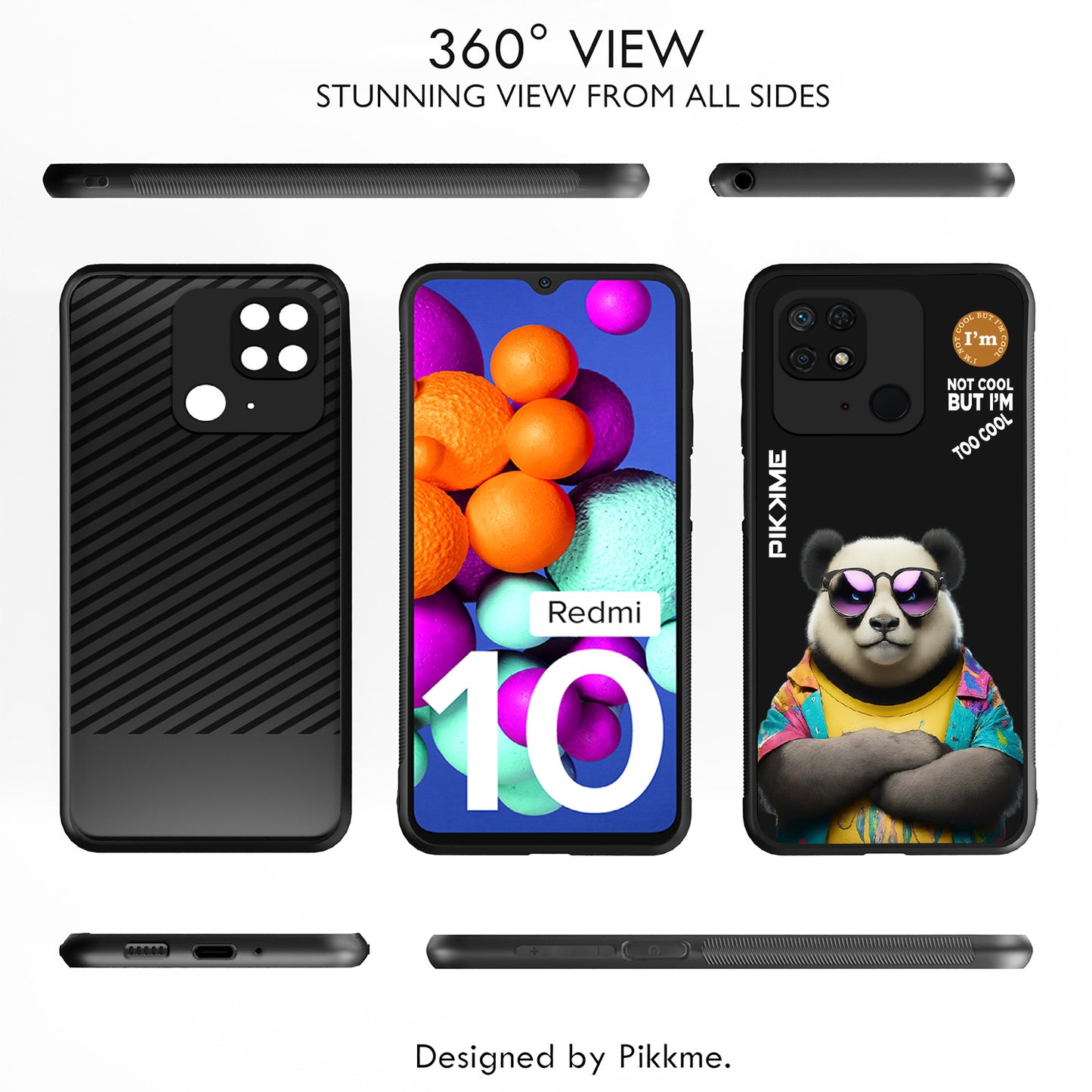 Pikkme Back Cover Pc Tpu + Printed Cool Funky Stylish Black Panda Swag Raised Edges Camera Protection |Bumper Case For Redmi 10 (Design 05)