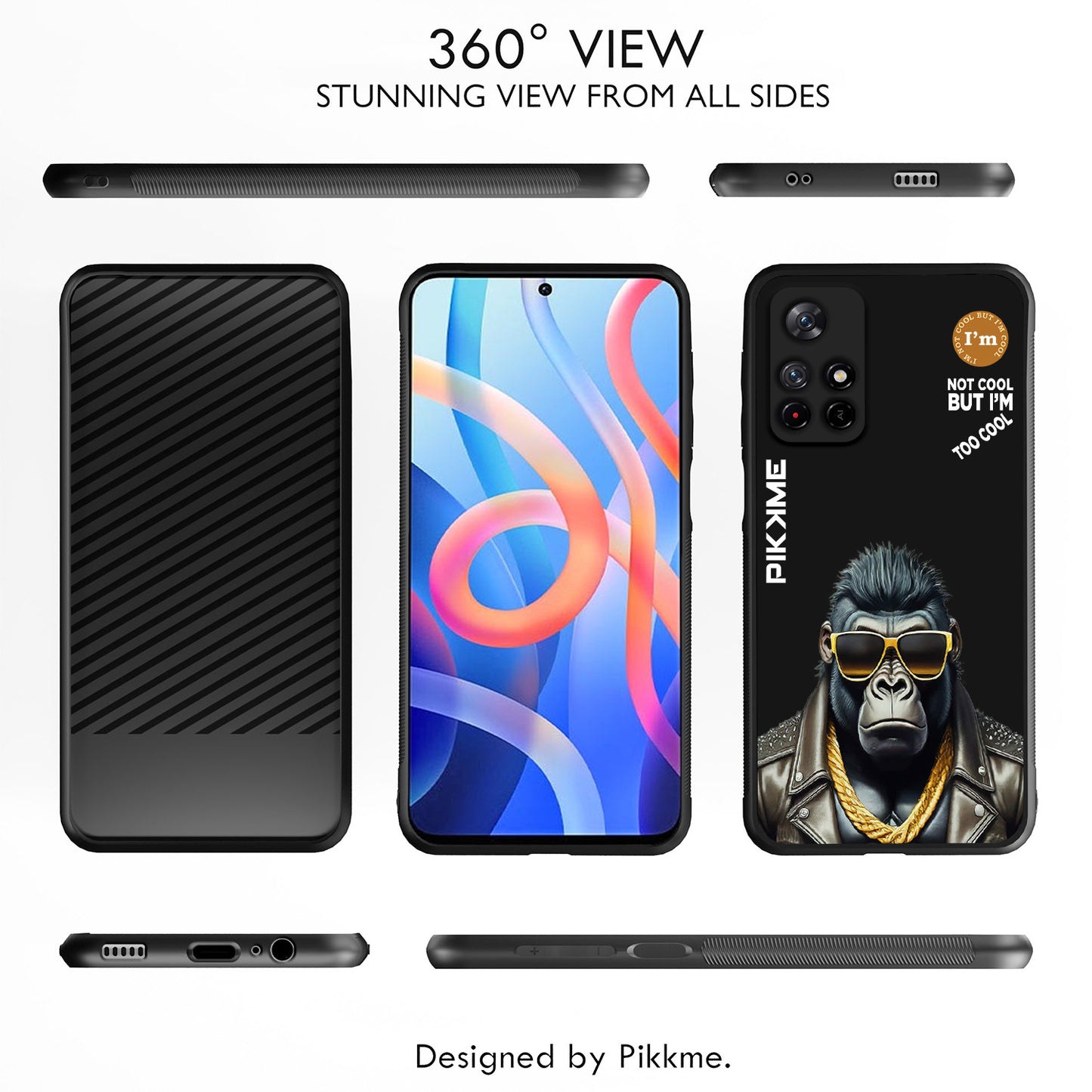 Pikkme Back Cover Pc Tpu + Printed Cool Funky Stylish Black Gorilla Swag Raised Edges Camera Protection |Bumper Case For Redmi Note 11T (Design 07)