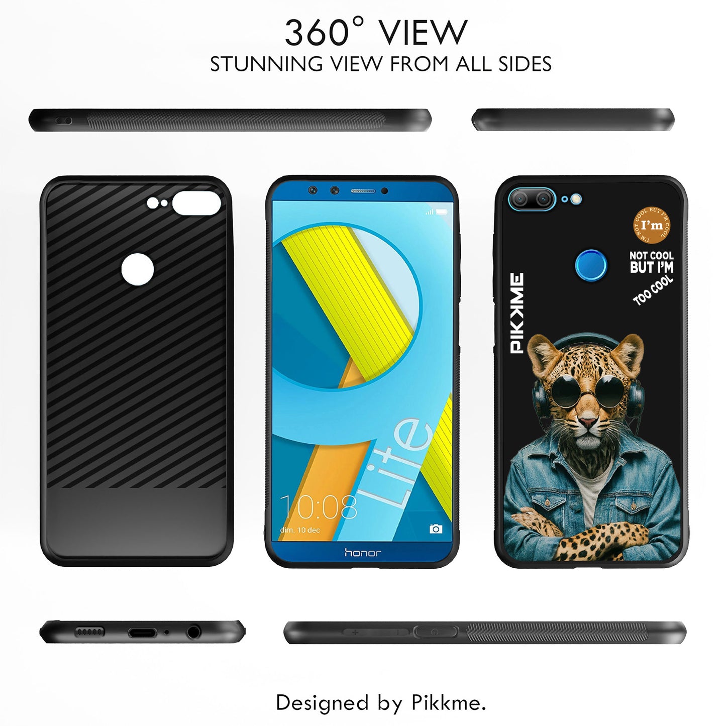 Pikkme Back Cover Pc Tpu + Printed Cool Funky Stylish Black Leopard Swag Raised Edges Camera Protection |Bumper Case For Honor 9 Lite (Design 04)