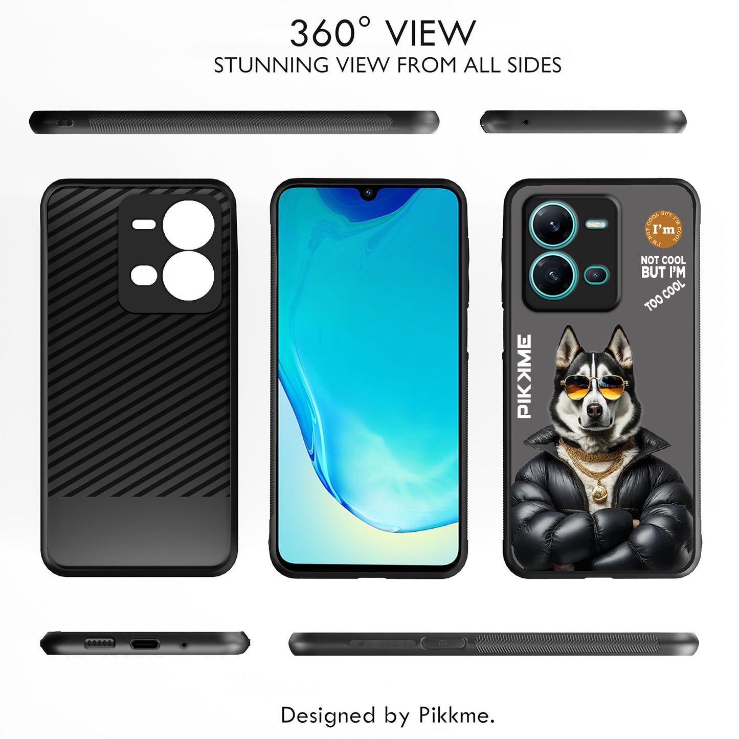 Pikkme Back Cover Pc Tpu + Printed Cool Funky Stylish Grey Dog Swag Raised Edges Camera Protection |Bumper Case For Vivo V25 5G (Design 02)