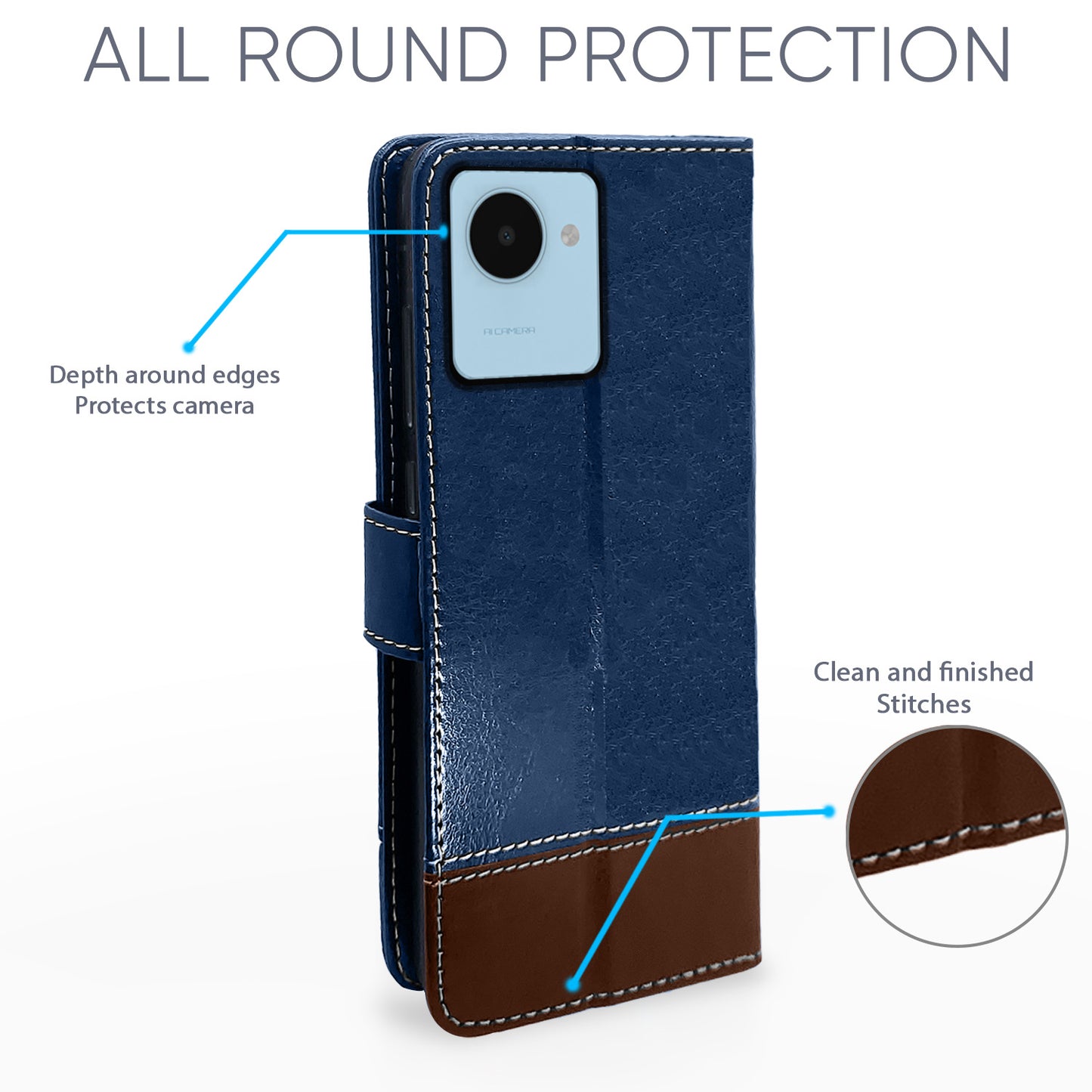 Pikkme Realme C30 Flip Case Contrast Leather Finish (Blue)