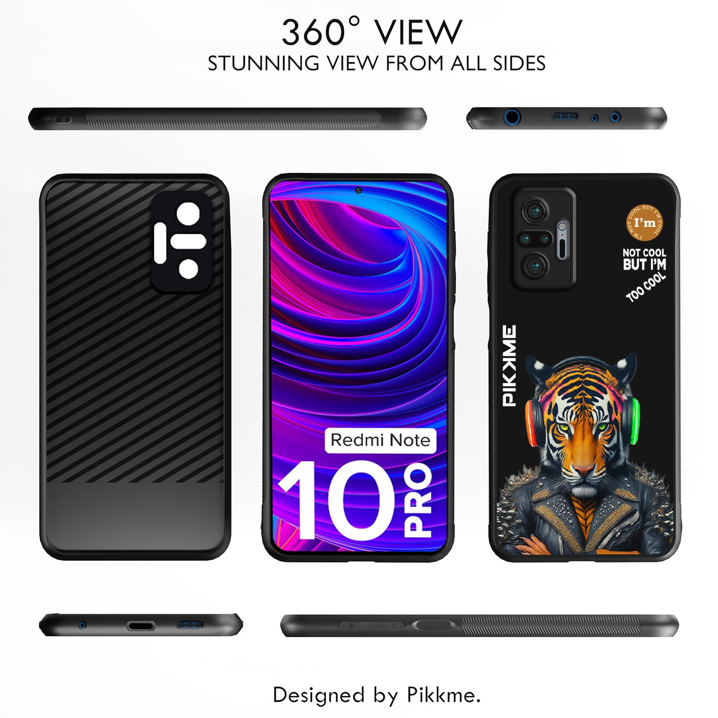 Pikkme Back Cover Pc Tpu + Printed Cool Funky Stylish Black Tiger Swag Raised Edges Camera Protection |Bumper Case For Redmi Note 10 Pro (Design 06)