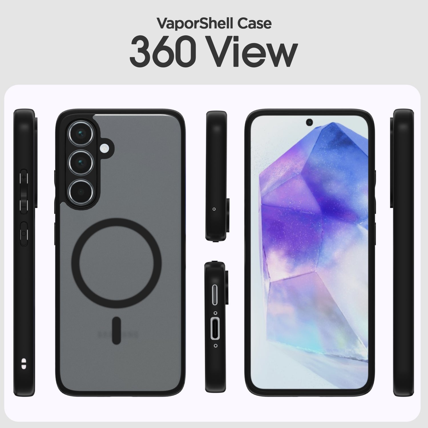 Pikkme Samsung Galaxy A55 5G Eagle 2 Mag-Safe Smoke Shockproof Hard Transparent Back Cover (Black)