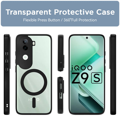 Pikkme Vivo V40e / iQOO Z9s 5G Eagle 2 Mag-Safe Shockproof Hard Transparent Back Cover (Black)