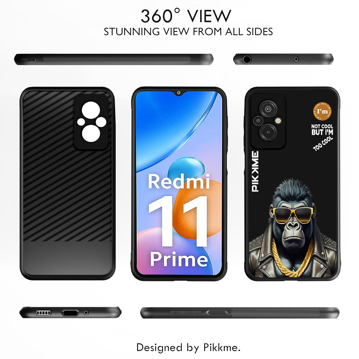 Pikkme Back Cover Pc Tpu + Printed Cool Funky Stylish Black Gorilla Swag Raised Edges Camera Protection |Bumper Case For Redmi 11 Prime (Design 07)