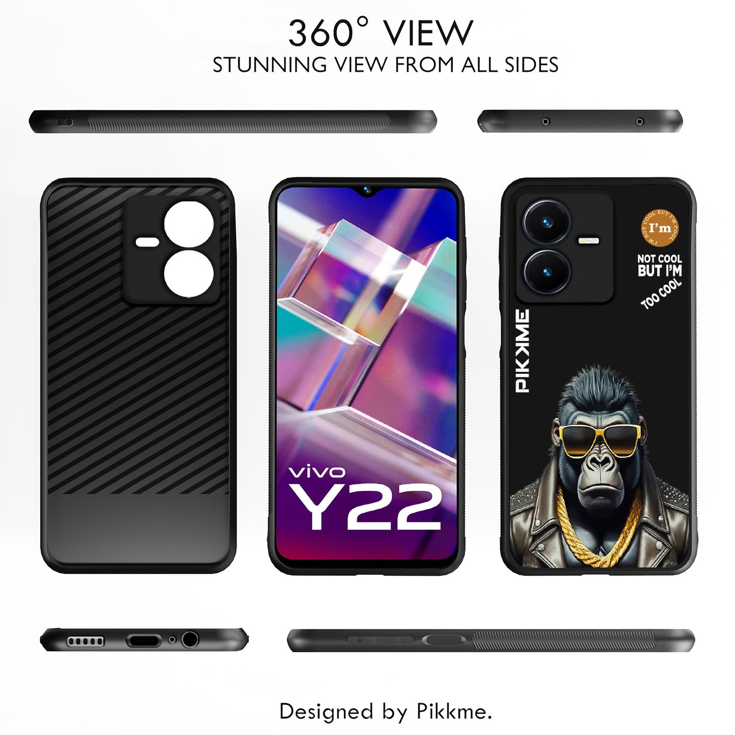 Pikkme Back Cover Pc Tpu + Printed Cool Funky Stylish Black Gorilla Swag Raised Edges Camera Protection |Bumper Case For Vivo Y22 (Design 07)