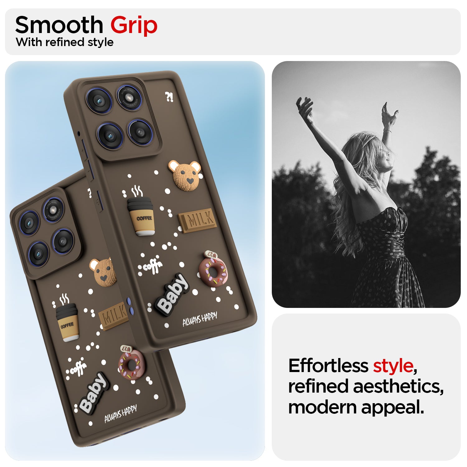 Pikkme Motorola Moto Edge 60 Stylus 5G Cute Fun Cartoon 3D Bear Coffee Back Cover (Brown)