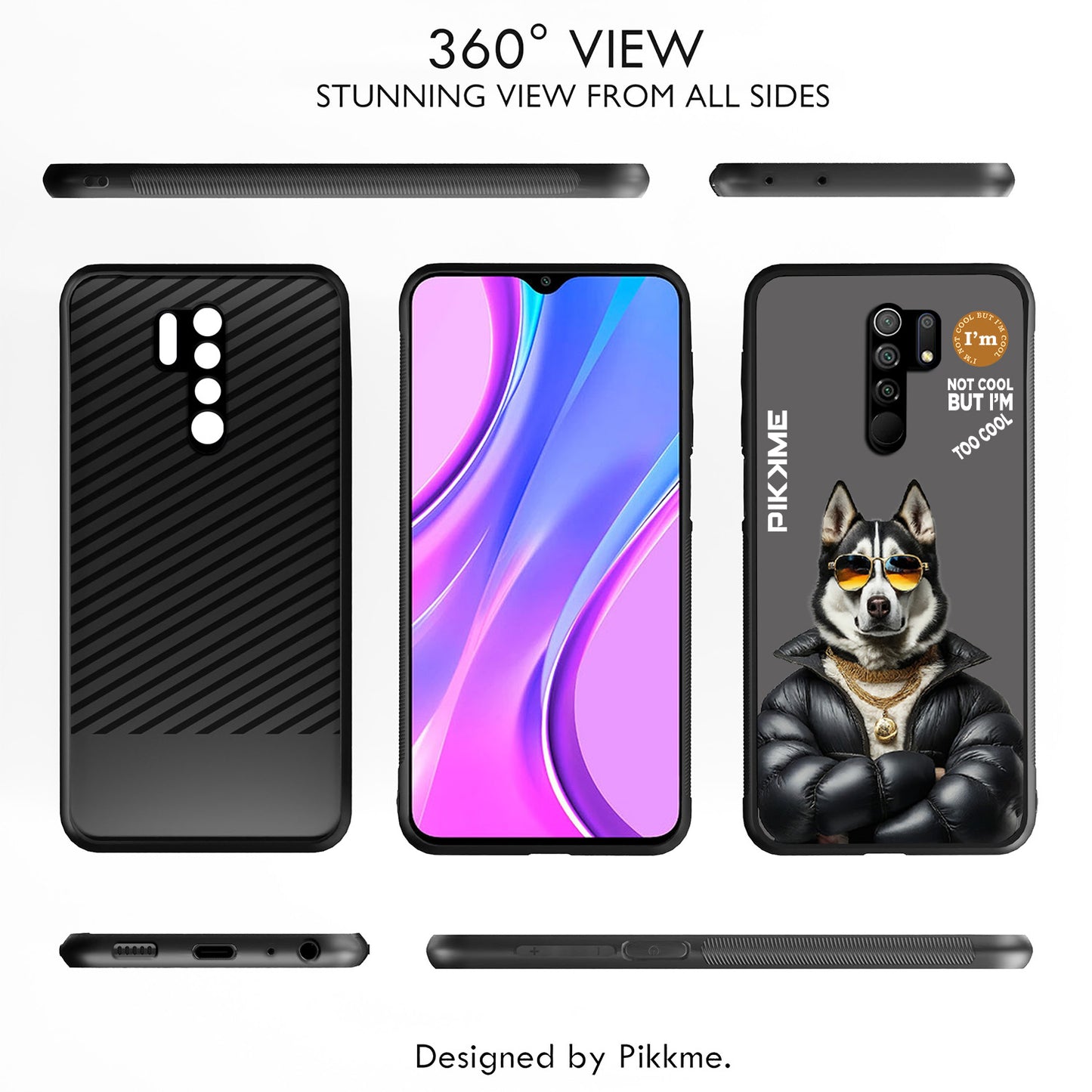 Pikkme Back Cover Pc Tpu + Printed Cool Funky Stylish Grey Dog Swag Raised Edges Camera Protection |Bumper Case For Redmi 9 Prime (Design 02)