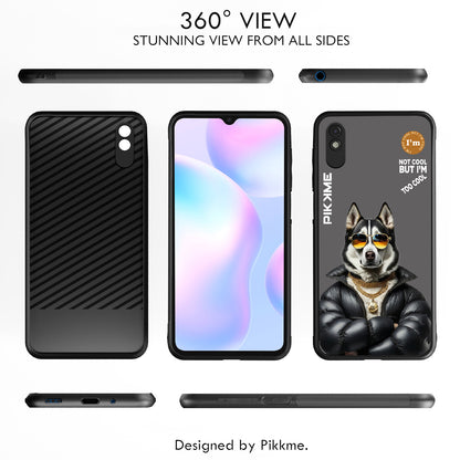 Pikkme Back Cover Pc Tpu + Printed Cool Funky Stylish Grey Dog Swag Raised Edges Camera Protection |Bumper Case For Redmi 9A (Design 02)