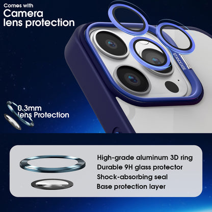 Pikkme iPhone 16 Pro Max Bracket Stand Case with Lens Camera Protection Rings Bumper case (Blue)