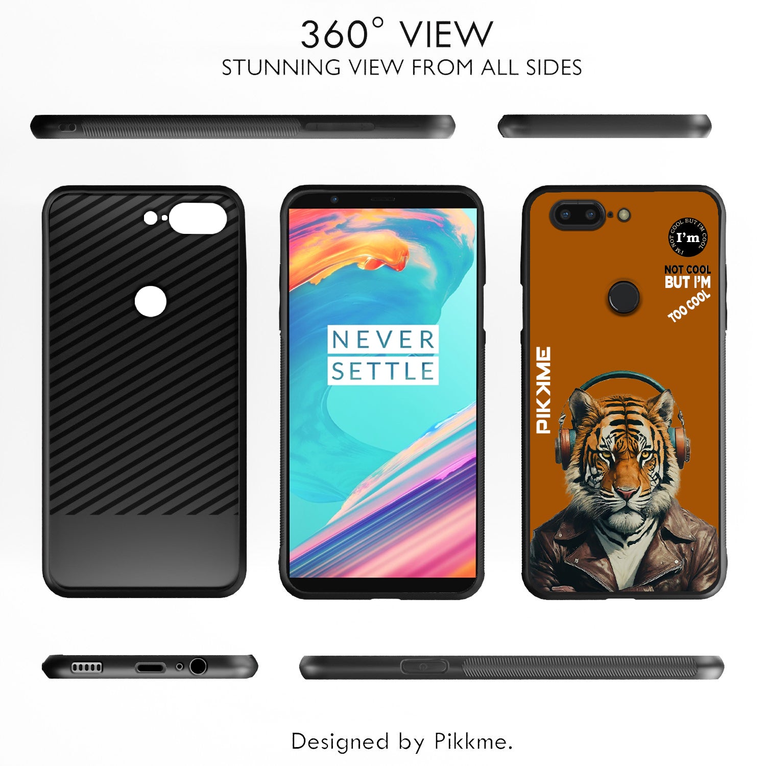 Pikkme Back Cover Pc Tpu + Printed Cool Funky Stylish Brown Tiger Swag Raised Edges Camera Protection |Bumper Case For OnePlus 5T (Design 09)