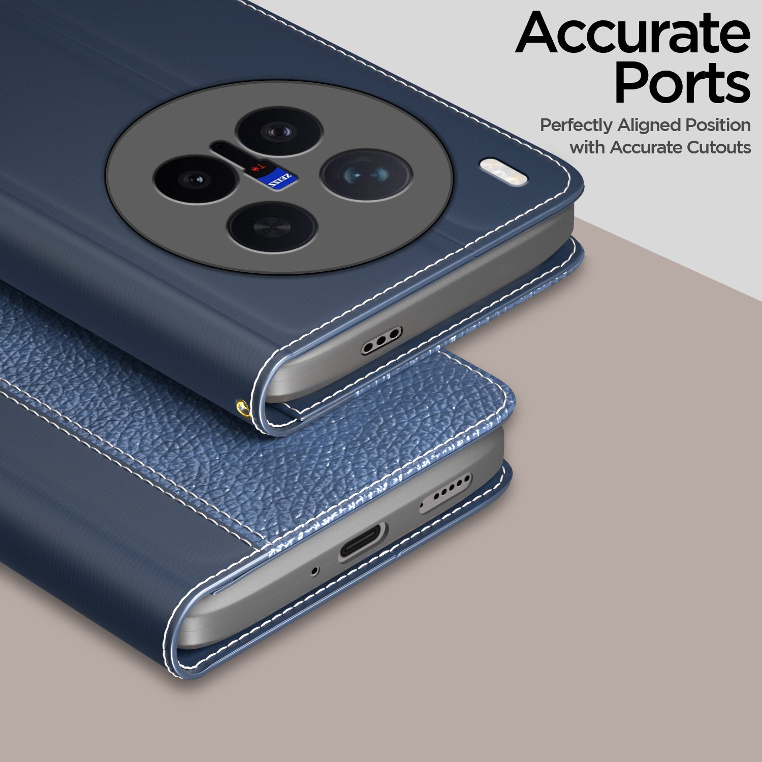 Pikkme Vivo X300 Pro 5G Double Contrast Leather Finish Flip Cover (Blue)