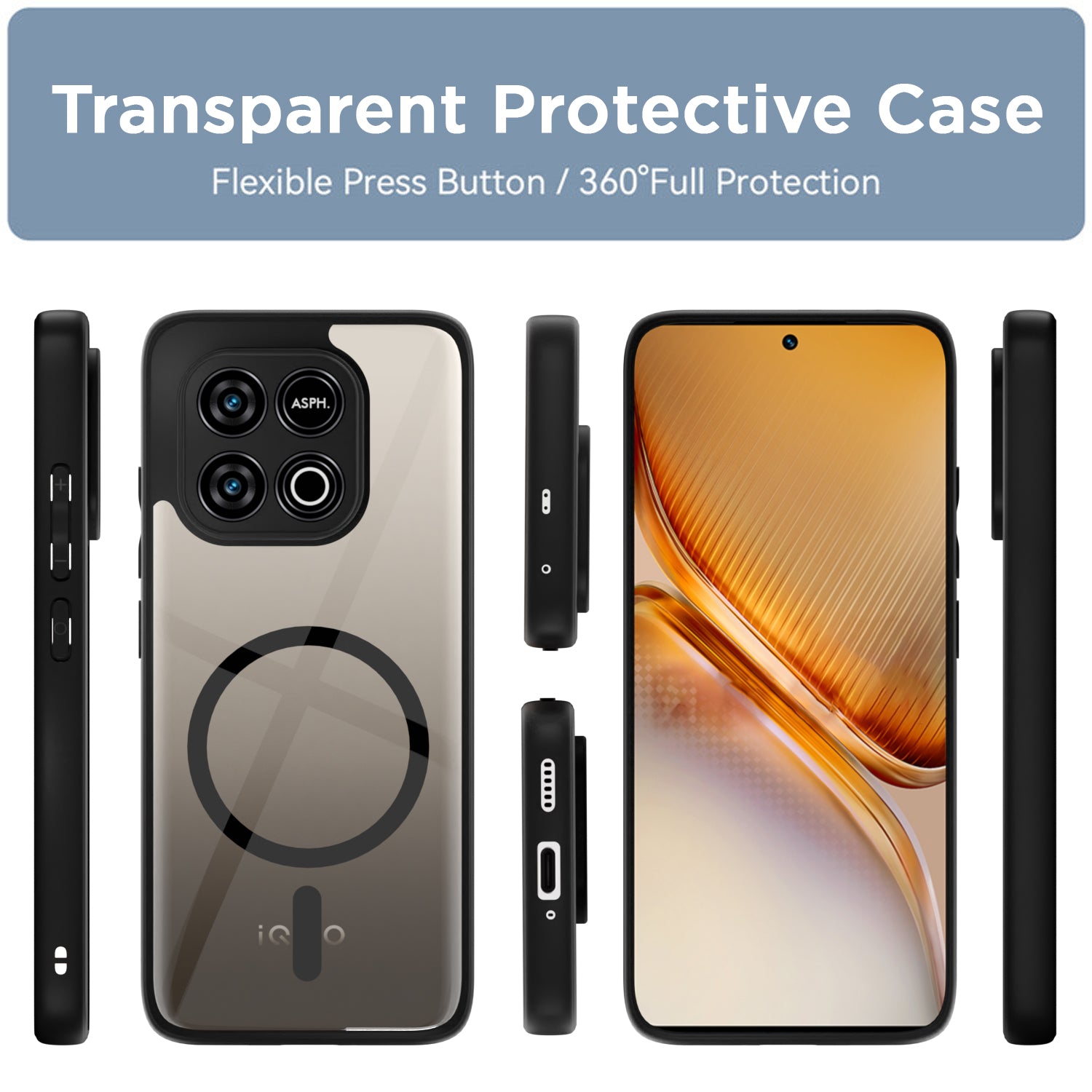 Pikkme Samsung Galaxy A07 5G Eagle 2 Mag-Safe Shockproof Hard Transparent Back Cover (Black)