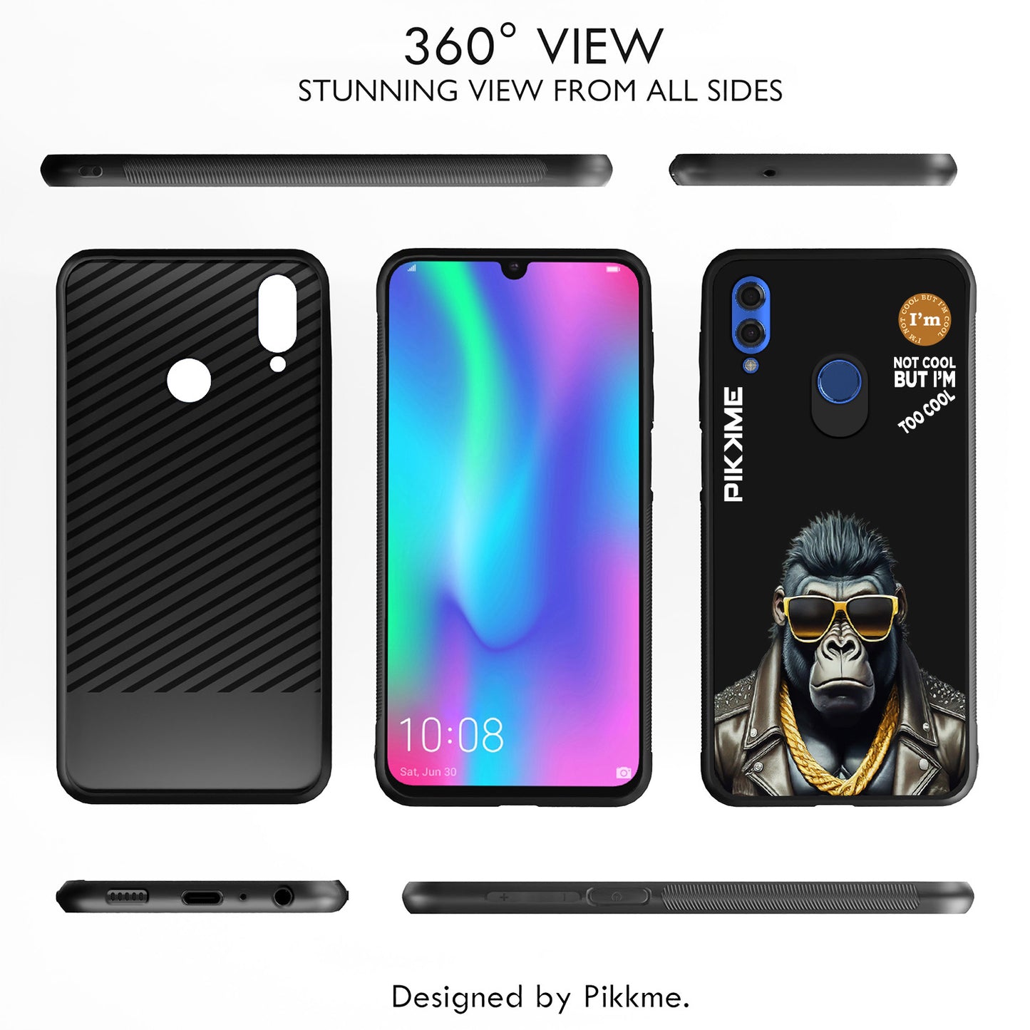 Pikkme Back Cover Pc Tpu + Printed Cool Funky Stylish Black Gorilla Swag Raised Edges Camera Protection |Bumper Case For Honor 10 Lite (Design 07)