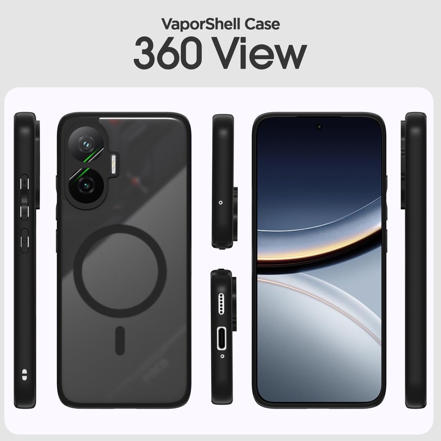 Pikkme Poco F7 5G Eagle 2 Mag-Safe Smoke Shockproof Hard Transparent Back Cover (Black)