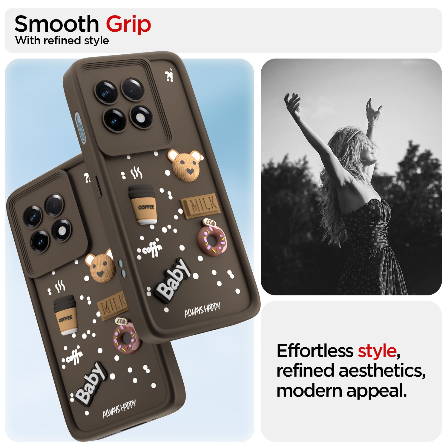Pikkme One PLus 11 R 5G Cute Fun Cartoon 3D Bear Coffee Back Cover (Brown)
