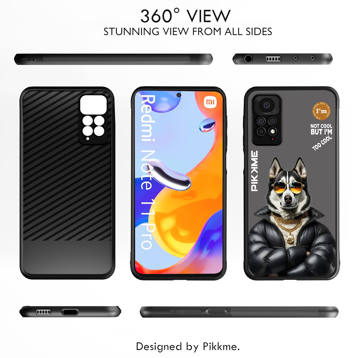 Pikkme Back Cover Pc Tpu + Printed Cool Funky Stylish Grey Dog Swag Raised Edges Camera Protection |Bumper Case For Redmi Note 11 Pro (Design 02)