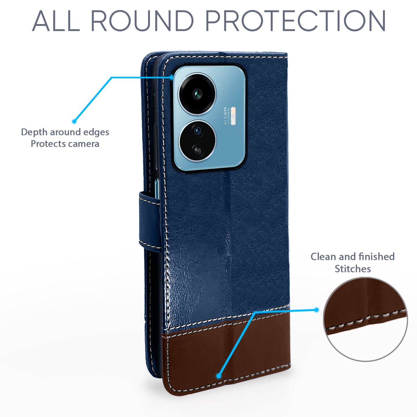 Pikkme iQOO Z6 Lite 5G Flip Case Contrast Leather Finish (Blue)